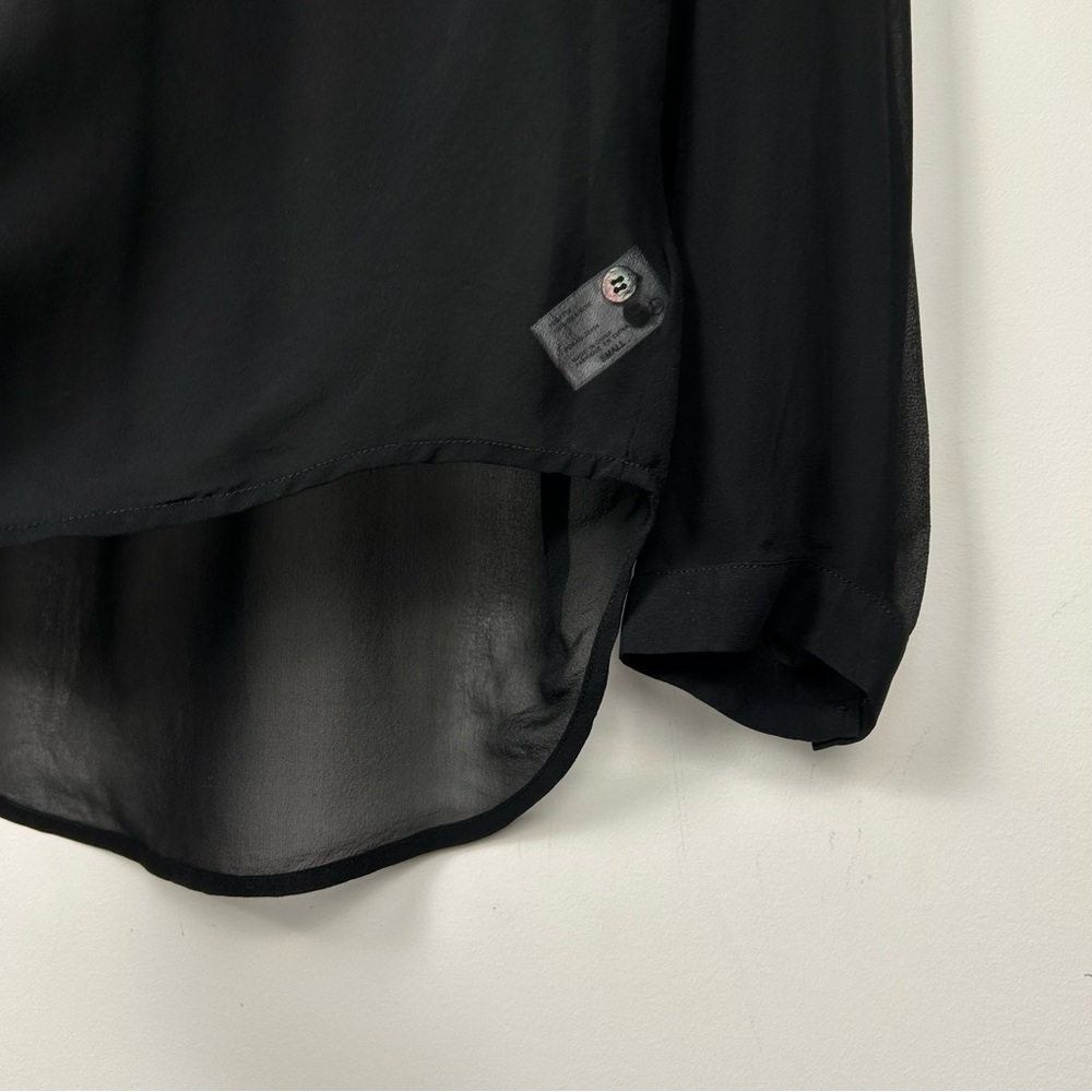 AG Adriano Goldschmied 100% Silk Split Neckline Sheer Blouse, Black, Size Small - Picture 6 of 13